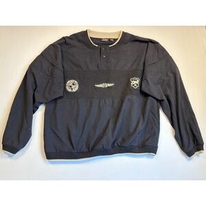 Street Scenes Men's XL Knit Windbreaker Jacket Henley Button Front Black